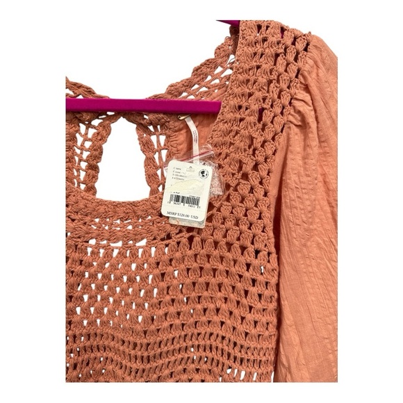 Free People Women's Megan Crochet Top, Coral Sand, Pink size XS NWT - Picture 11 of 11